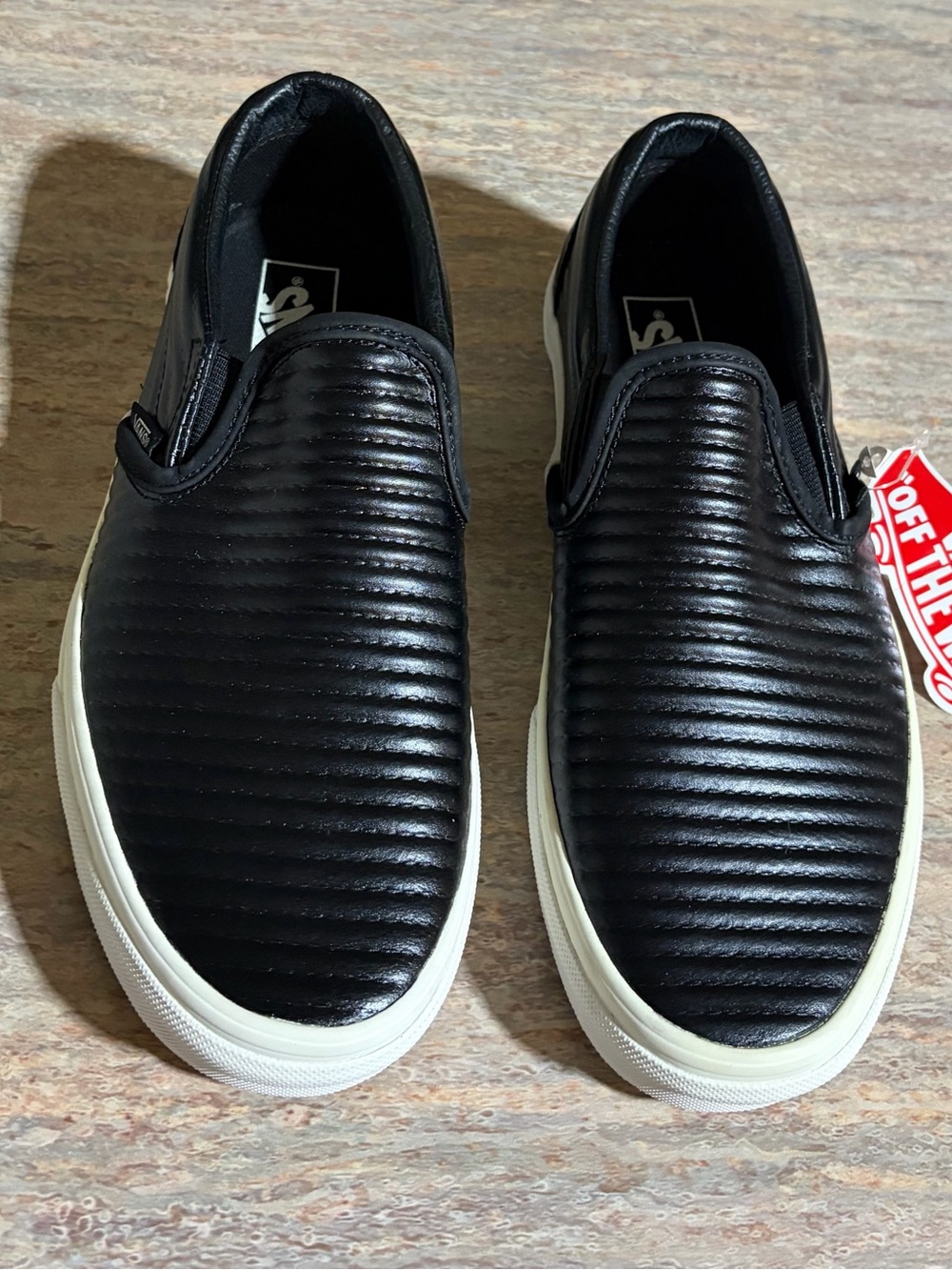 Vans Classic Slip on Moto Leather Unisex Sneakers - in black with Ribbed Details
